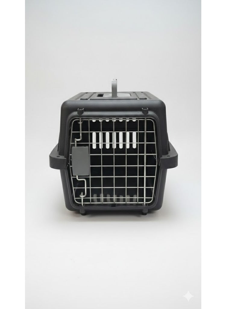 Pet Carrier Box, Dark Grey, Hard-Sided Travel Crate with Top Handle and Ventilation Grilles 48cm - Image 1